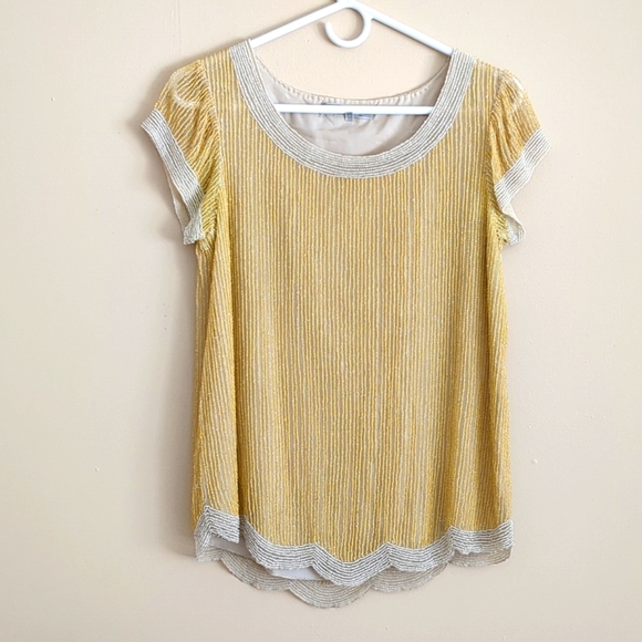 XS Dallin Chase Yellow Heavily Beaded Top Scalloped - Picture 1 of 17